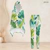 Women Plus Size 2 Piece Outfit Hooded Long Sleeve Tropical Leaf Printed High Low Top Fitted Pants