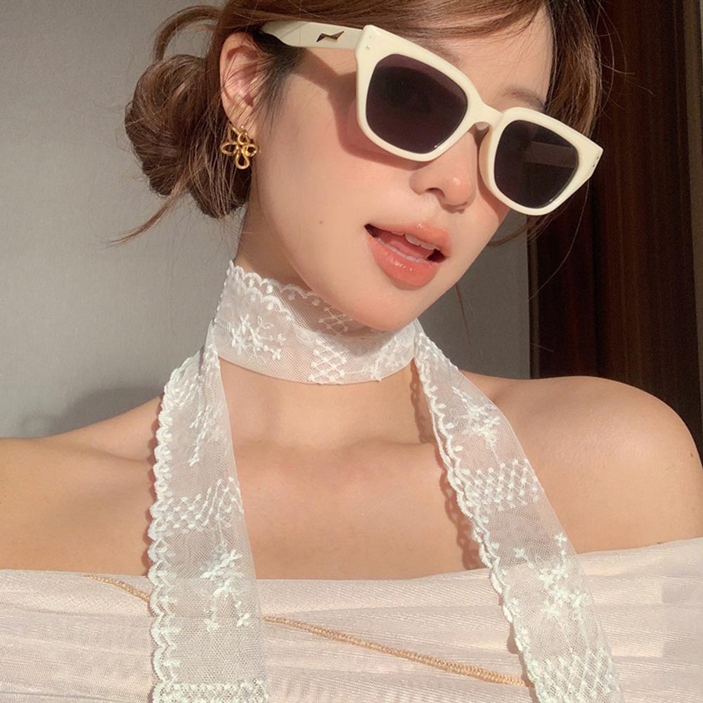 130cm Long Women Lace Floral Scarf Y2k Lace Ribbon Neck Scarves Embroidered Ladies Neck Headbands Sweet Skinny Neckerchief