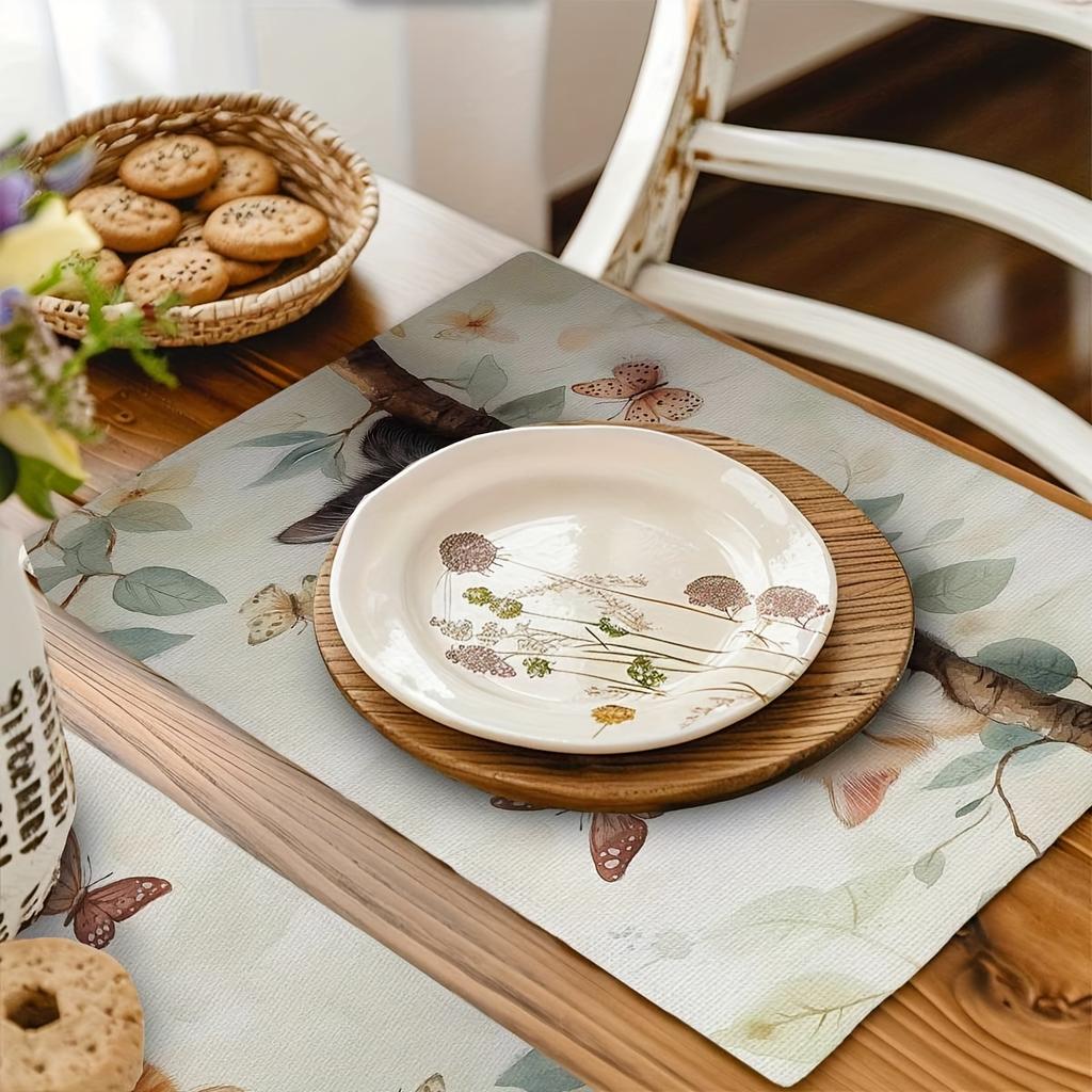 4/6 stuks Placemats voor Eettafel, Aquarel Tak Slapende Kat Tafelmatten, Antislip/Afneembaar Eettafelmat Set voor Feest Keuken Eetkamer