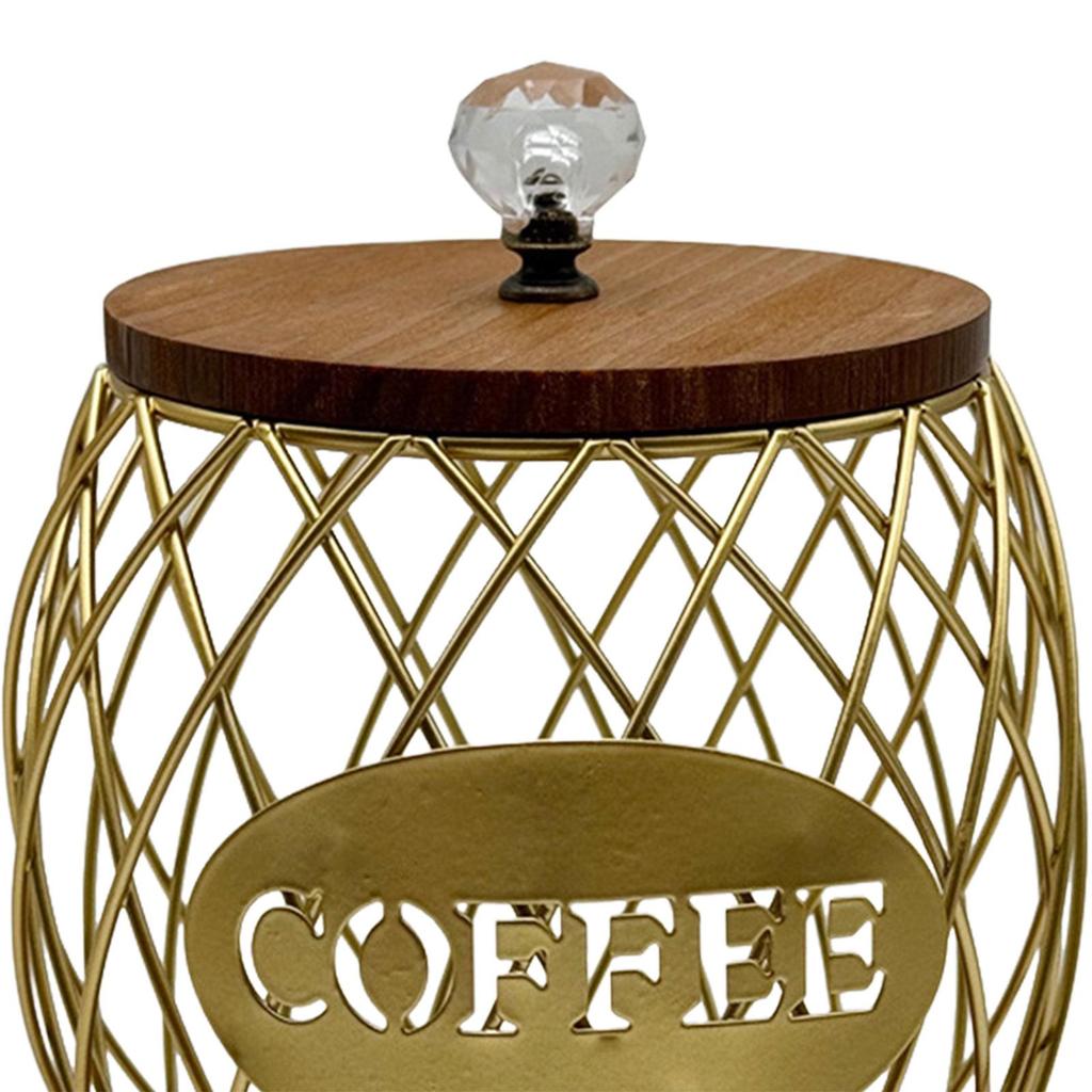 Coffee Pod Holder Large Capacity with Wood Base Storage Cup Coffee Pod Basket Organizer Cup for Hotel Family Kitchen Home Cafe