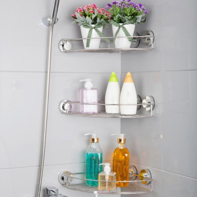 Multifunctional Stainless Steel Bathroom Shelf Adjustable Shampoo Rack Suction Cup Mount For Kitchen Shower Organization
