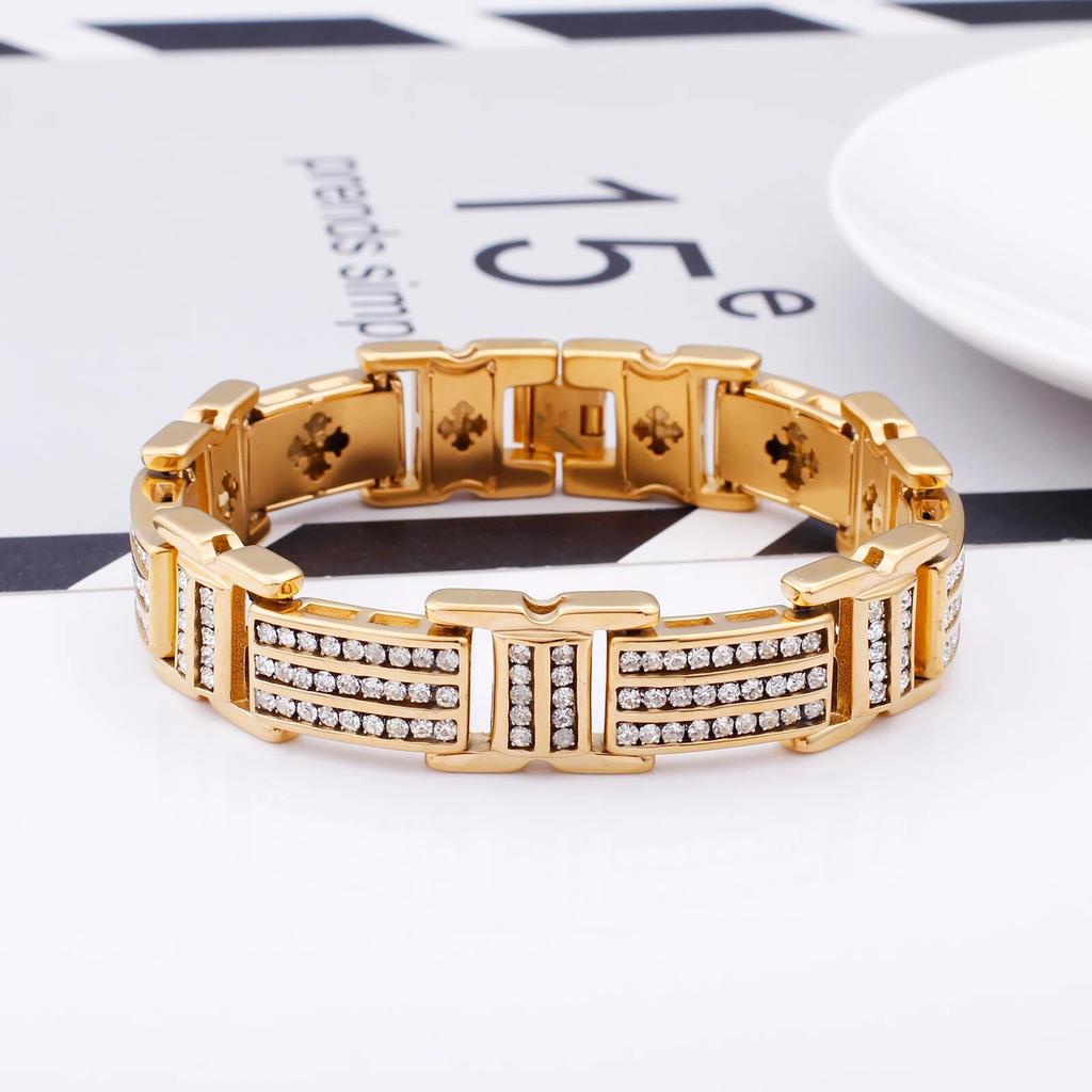 17mm Hip Rock Zircon Biker armbånd menn rustfritt stål Kule festsmykker