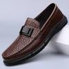 Men's Loafers Wear-resistant Massage Soles Men's Business Shoes Hollowed Out and Breathable Men's Genuine Leather Casual Shoes