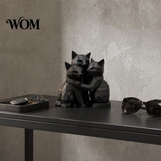 Matte Black Cat Figure 3D Printed Figurine, Three Hugging Geometric Statue, Statue Modern Animal Shape Sculpture for Home Office Bookshelf
