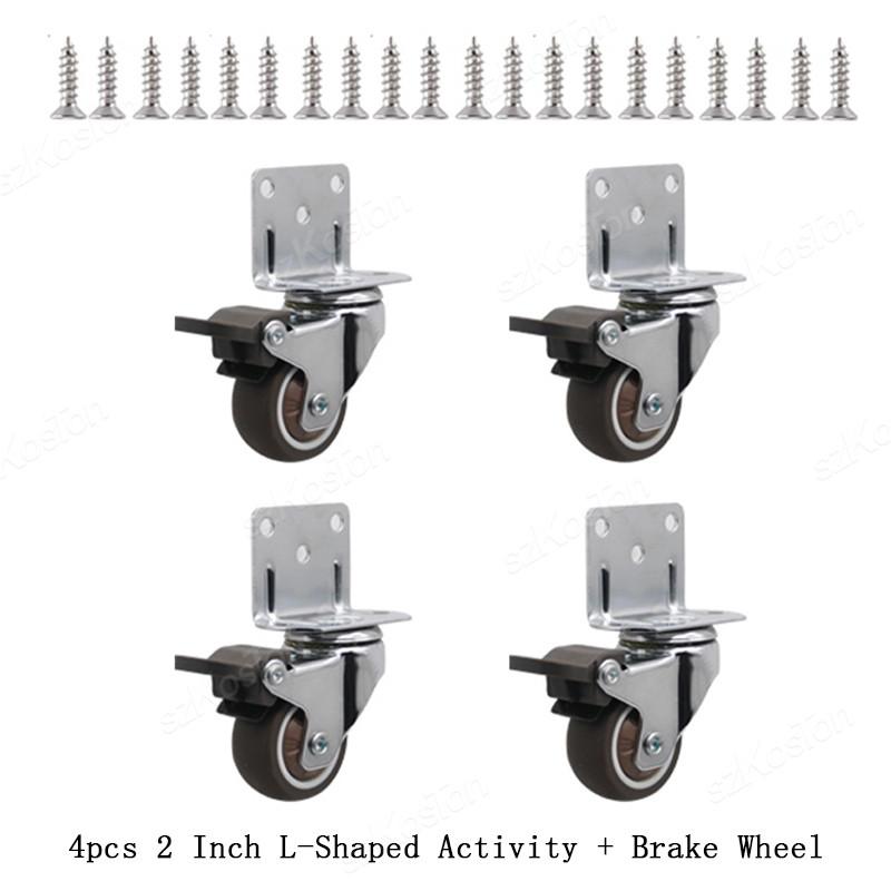 1Pcs L-Shaped Furniture Casters 1-1 inch Crib Casters Cabinet Clamp with Brake Rubber Swivel Caster Furniture Hardware Fittings