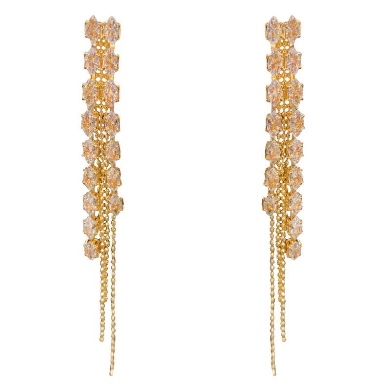 Серьги-пусеты с длинной бахромой из двухрядной бриллиантовой цепочки, женские, роскошные, модные, простые и универсальные