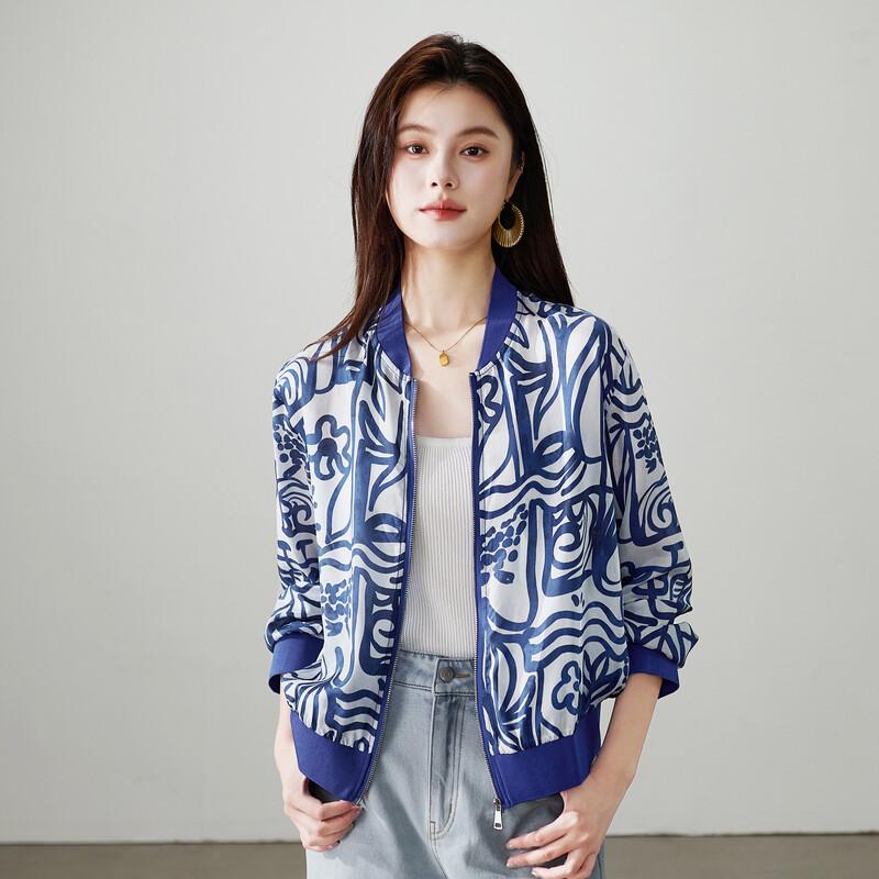 SOFSIL Women s 2026 Spring Printed Mulberry Silk Baseball Jacket XL