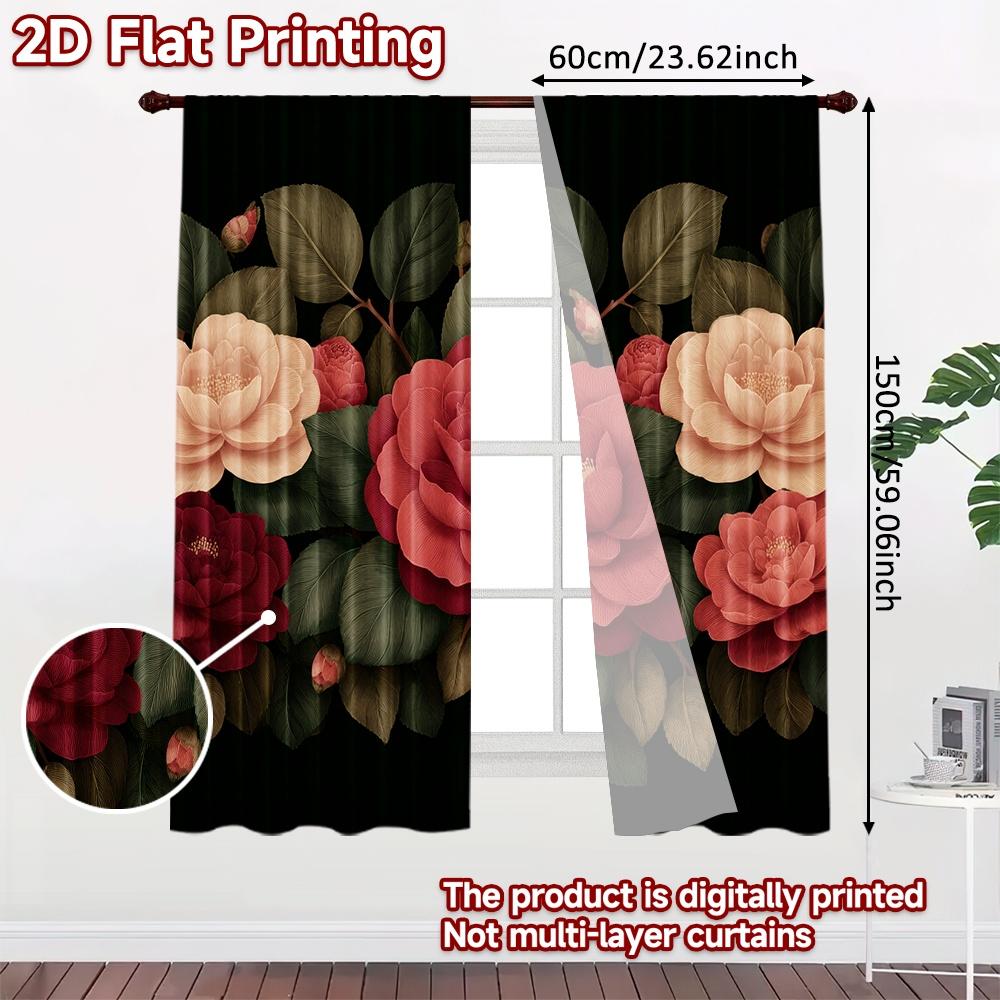 2D FLAT PRINTING 2pcs Curtains (Without Rod) Floral Rose Arrangement Women is Day Festival Creative Curtains Polyester Easy