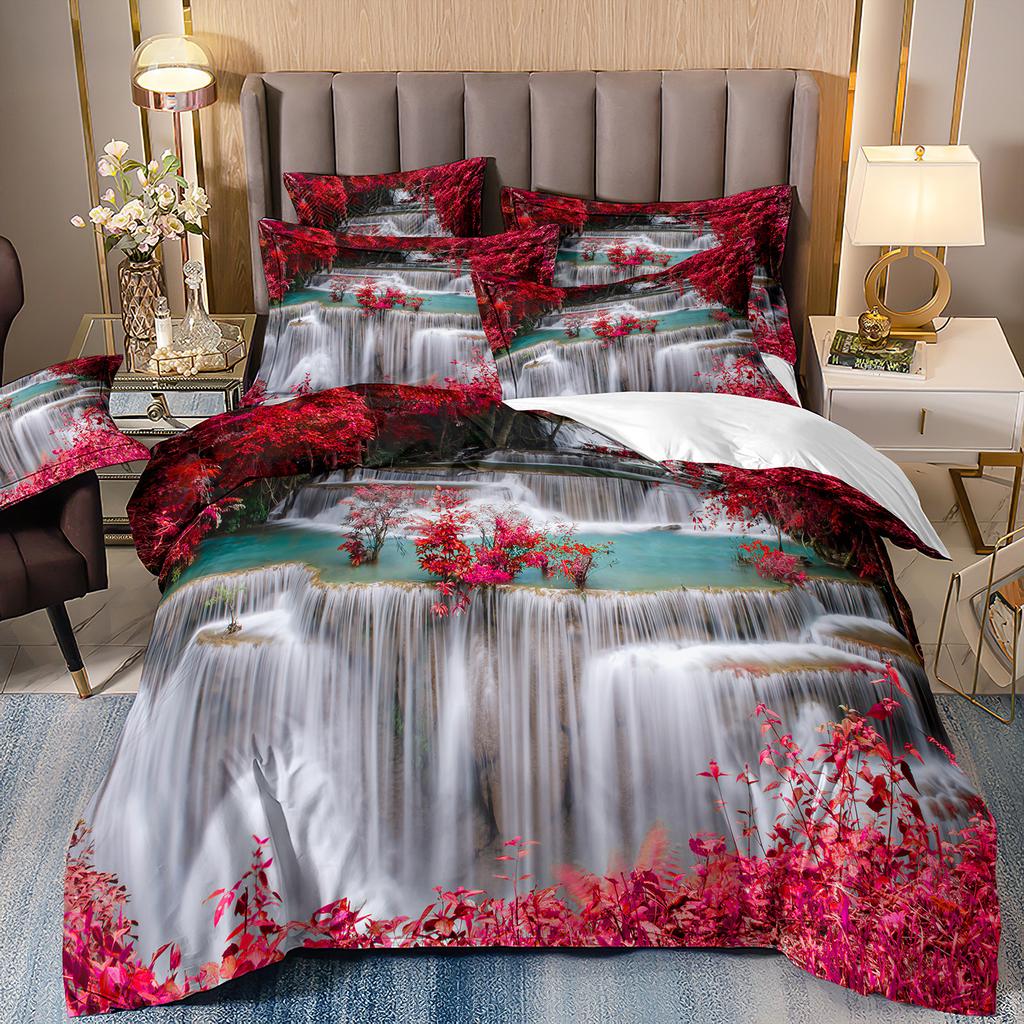 Three-Piece Beautiful Landscape 3D Bedding Stream Waterfall Printing Quilt Cover Home Textile Batch
