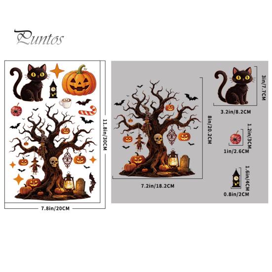 Home Window Ornaments Halloween Static Clings, Glass Stickers with Ghost Cat Bat Removable Holiday Decorations Patterns, Reusable Decals for