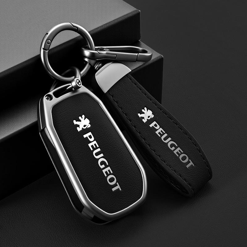 New Zinc Alloy Leather Car Key Case Cover Holder Cover Protection For Peugeot D208 2008 301 308 508 5008 RCZ Keychain Accessories