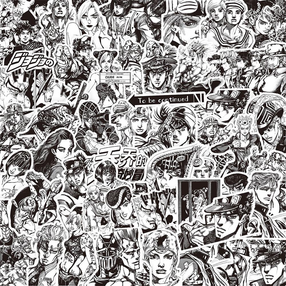 10/30/77 stuks Zwart Wit Kujo Jotaro Stickers JoJo's Bizarre Avontuur Sticker Higashikata Josuke Bruno Buccellati Cartoon Decals gray