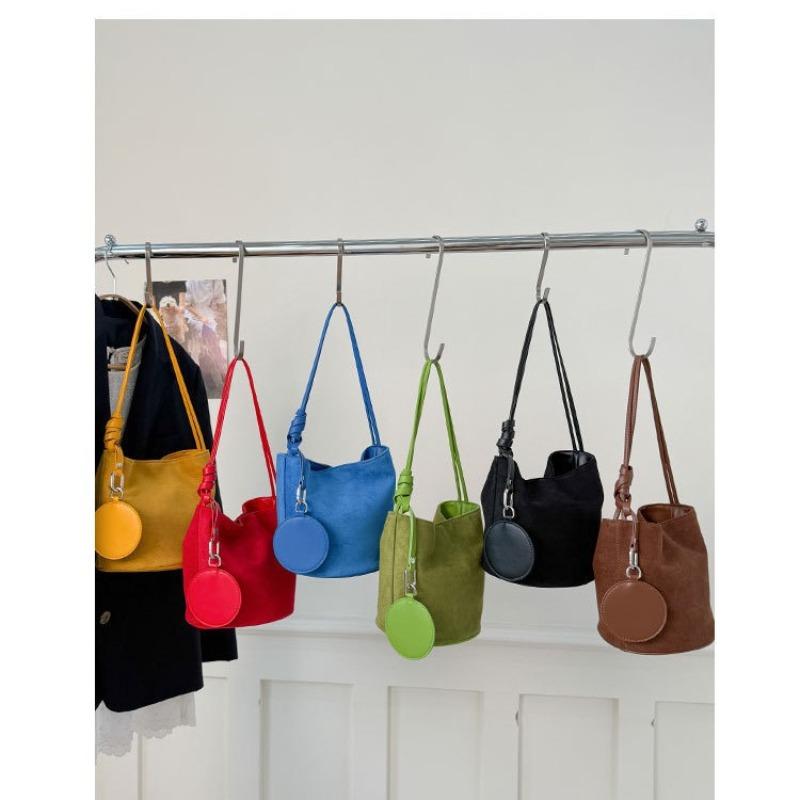 Textured Shoulder Bag Women's Suede Portable Bucket Bag Simple Daily Large-capacity Bag