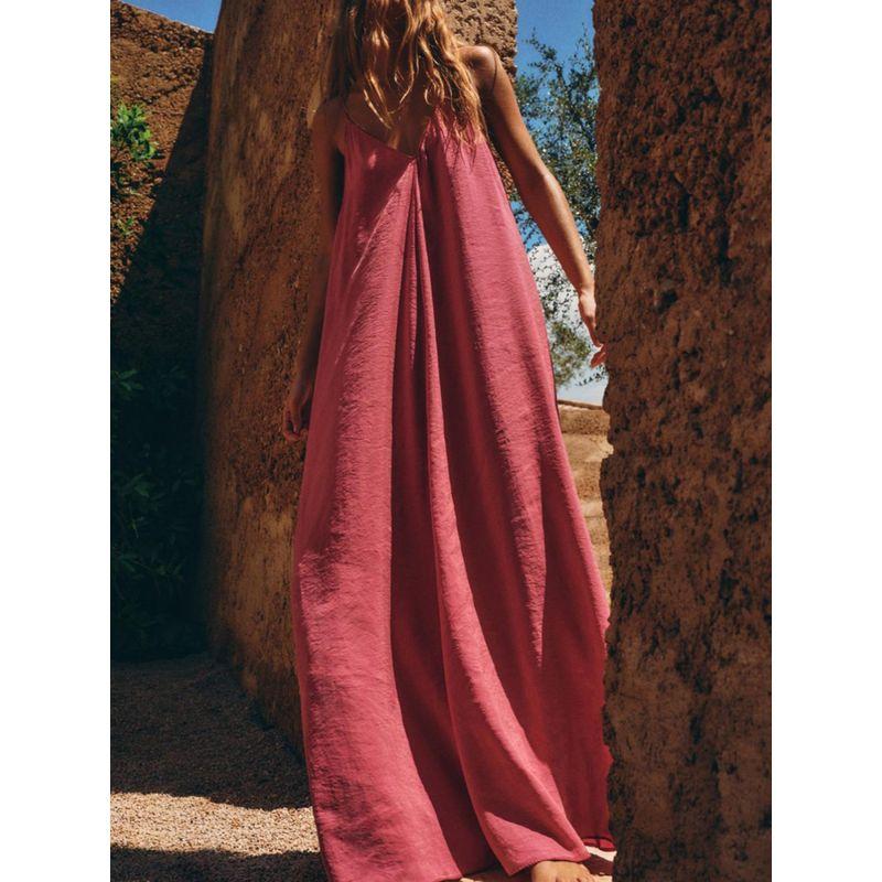 Za2024 Summer New Product Women's Clothes Sexy V-neck Strap Loose Vertical Midi Skirt Dress 3545796 626