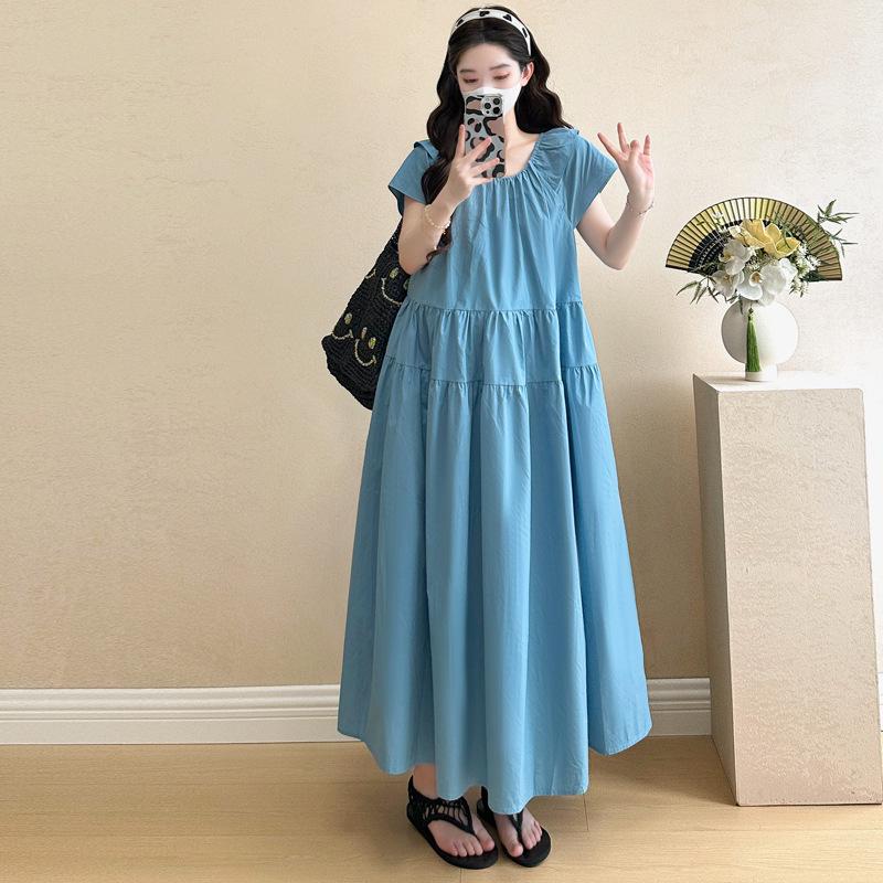 2026 Summer Style Korean Maternity Dress - Medium Long, Loose Fit, Trendy Mom Wear L