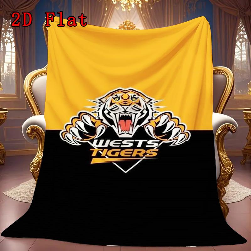 Wests Tigers 2D Flat Pattern Flannel Blanket High quality All Seasons Warmth and Comfort Perfect for Christmas Gifts.MMT0918352