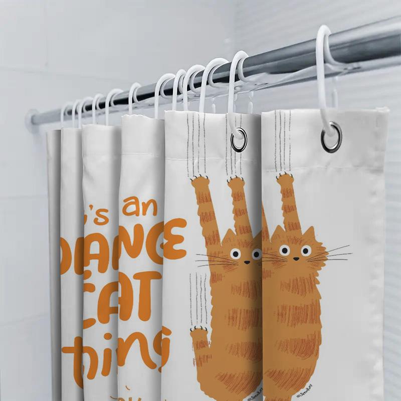Whimsical Cat Decor Shower Curtain Unique Orange Feline Design For Bathroom, Makes A Perfect Gift Idea For Cat Lovers
