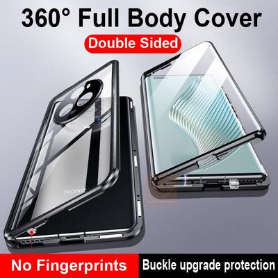 Capa de metal magnética de proteção total 360 para Huawei Pura 70 P60 50 40 Pro Honor 90 80 70 Mate 60 50 Capa de telefone de vidro temperado de dupla face