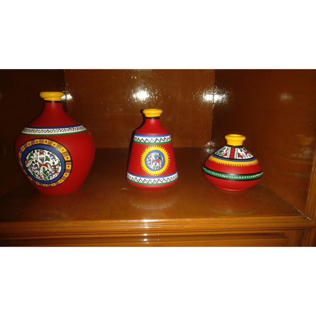 Earthenware Terracotta Decorative Flower Vase Pot (Red)