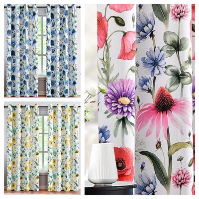 Flower Window Curtain Elegant Floral Printed Curtains For Bedroom Living Room Kitchen Decor Drapes High Shading (70 %-90 %)Drape