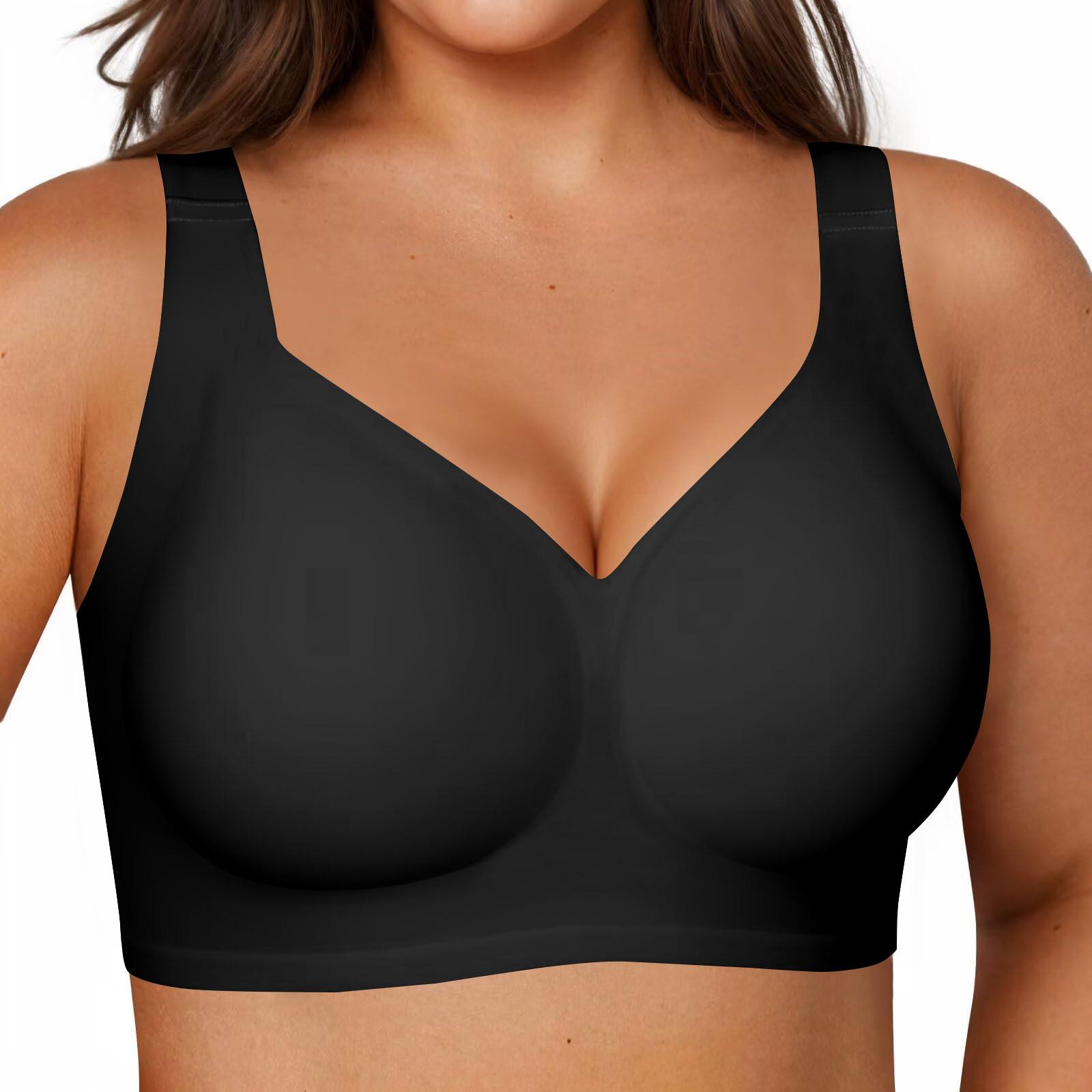 

Желейні бюстгальтери для жінок М який бездротовий бюстгальтер пуш-ап З повною підтримкою Для літніх З підйомом спини X-Large чорний