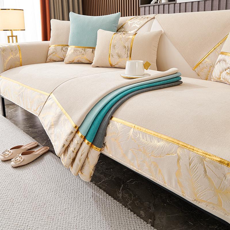 Chenille Jacquard Fabric Sofa Cover Leather Sofa Slipcover European Style Couch Cover Custom Anti-slip 2/3/4 Seat Sofa Towel
