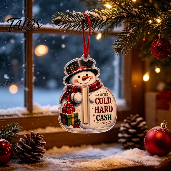 Acrylic Hanging Decorations for Tree 2D Christmas Cash Holder Ornament, Gift Card Fun Accessories Xmas Decor, Reusable Pocket Keepsake Holiday