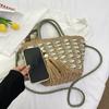 Contra-color Women's Woven Tote Shoulder Bag Eco-friendly Material Fine Workmanship Excellent Quality Holiday Shopping Date