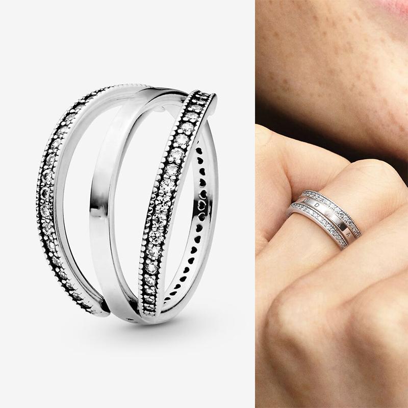 

Серебряное кольцо Pan Ring Новое флип-кольцо с двухрядным кристаллом Cz Кольцо для женщин Свадебная вечеринка Подарочные модные ювелирные изделия 5