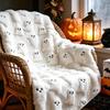 Halloween Ghost Pumpkin Embroidered Throw Blanket Double Layer Warm Plush Fleece Fleece Blanket Cozy Holiday Couch Bed Decor Christmas Gift