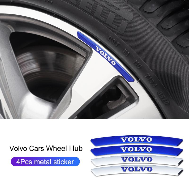 4Pcs Aluminum Car Badges Wheel Rims Racing Hub Stickers For Volvo ES90 EC40 EX40 EM90 XC90 V90 V60 XC60 V40 S80 S60 S90 C40 XC40