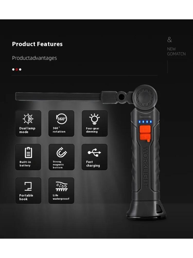 450LM COB LED Worklight Flashlight USB-C 800mA Work Light Magnetic 360° Garage Repair Inspection Lamp 4Mode Pocket Flood Light