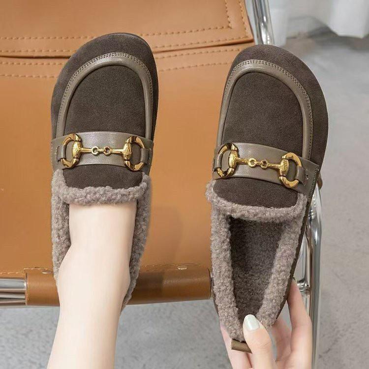 Chaussures en cuir peluche pour femmes hiver peluche chaude chaussures simples cuir mat chaussures en coton grande taille