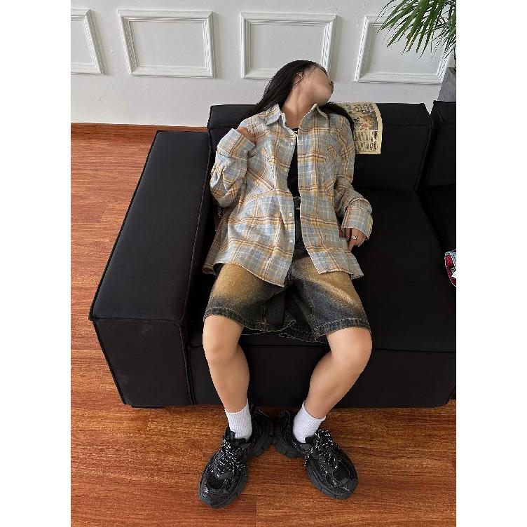 

2024 Клетчатая рубашка с длинным рукавом в японском стиле Гонконга Ins Свободная рубашка для мальчиков Летнее модное универсальное повседневное пальто 2XL жёлтый