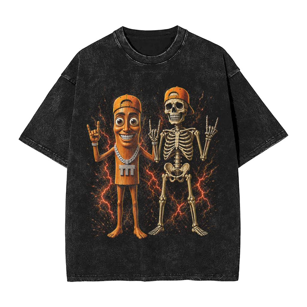Streetwear Washed T-Shirt Tung Tung Tung Sahur Skeleton Halloween Cotton T-Shirts Trending Tshirt Man Summer Y2K Retro Clothes