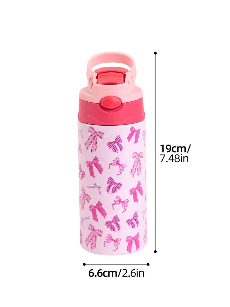 350ml Adult Kids Stainless Steel Straw Thermos Mug With Case Cartoon Bow Leak-Proof Vacuum Flask Thermal Water Bottle Thermocup