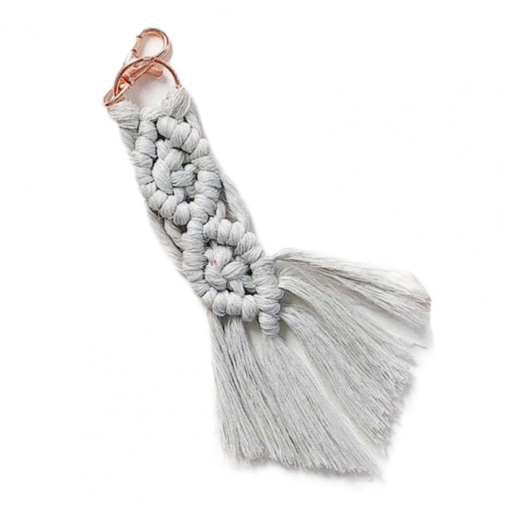 Vintage Hand Woven Macrame Key Chain Knitted Tassel Metal Buckle Key Ring Bohemian Style Car Keychain Bag Pendant Women Gift