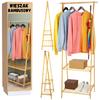 Foldable Bamboo Hanger with Two Shoe Shelves, Shelf, Stand, Hallway Hooks