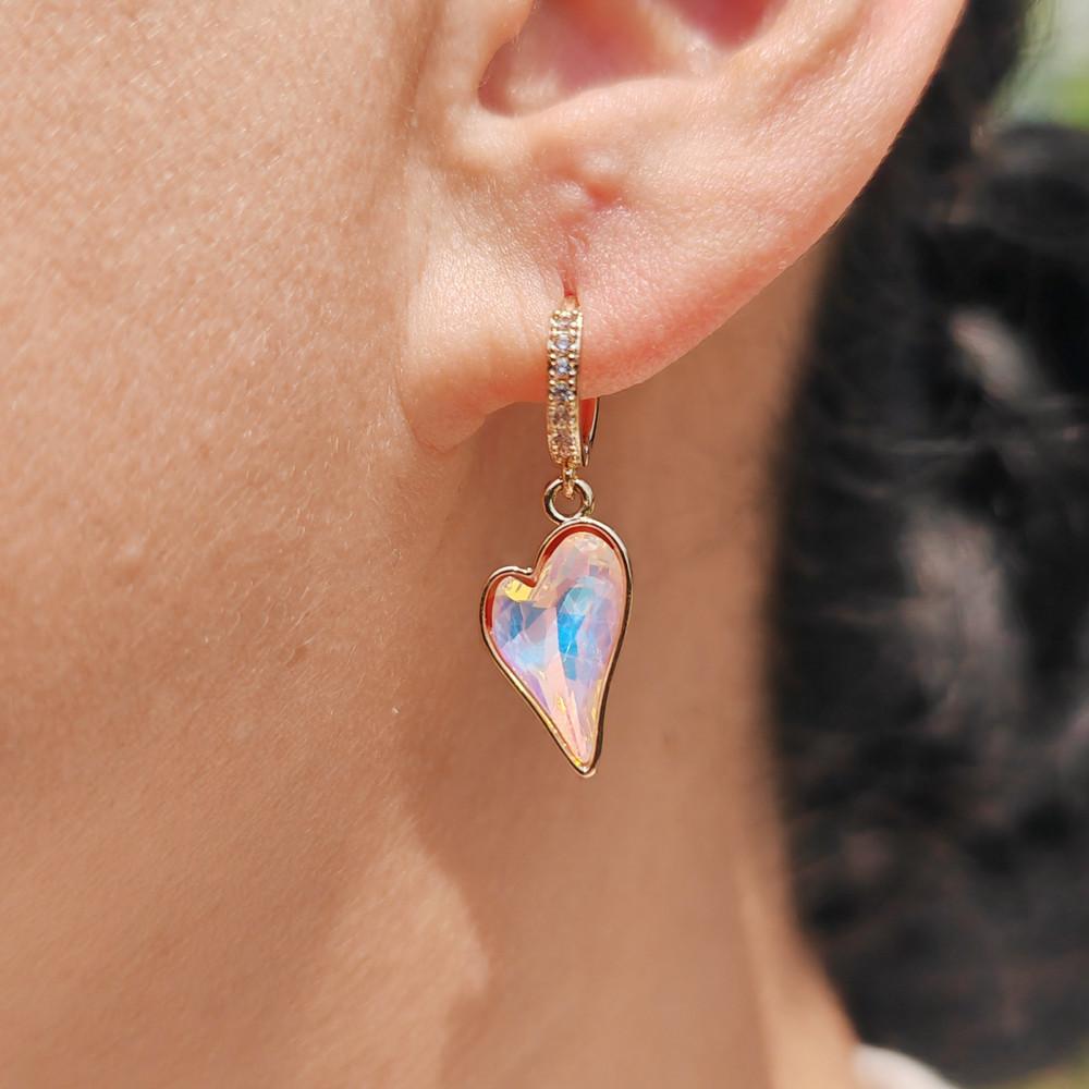 New Luxury Gradient Color Irregular Heart Shape Dangle Earrings for Women Cubic Zirconia Jewelry Party Accessories