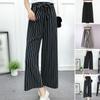 Women High Waist Elastic Striped Culotte Pants With Elegant Wide Leg Flare Design For Casual Wear