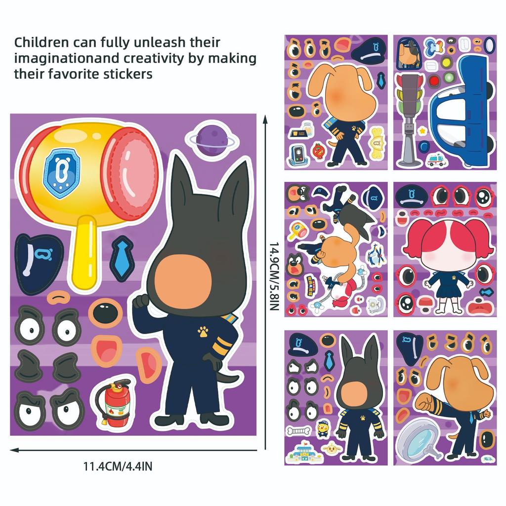 8 Blatt Cartoon Hund Sheriff Gesicht machen Puzzle Aufkleber Kinder Gestalte dein eigenes DIY-Spiel Kinder Puzzle Lernspielzeug