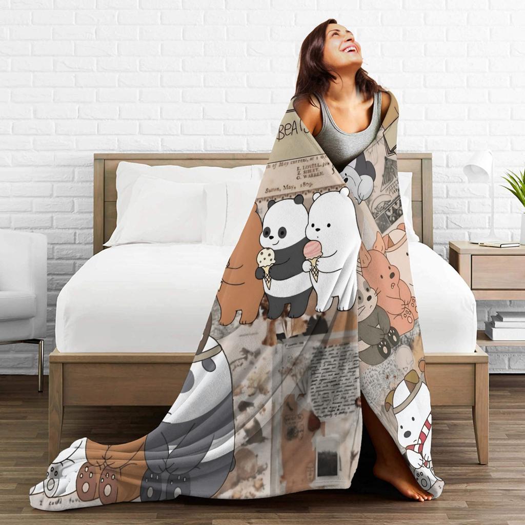 Warm Soft Blanket Camping We Bare Bears Somos Osos Bedding Throws Flannel Bedspread For Couch Bed Pattern Sofa Bed Cover