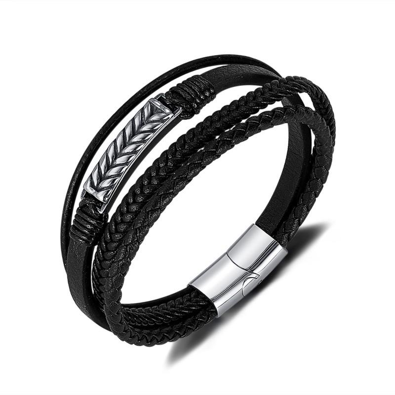 Personalized Fashionable Retro Leather Bracelet Stainless Steel Multi-layer Woven Magnetic Buckle Men s Wholesale