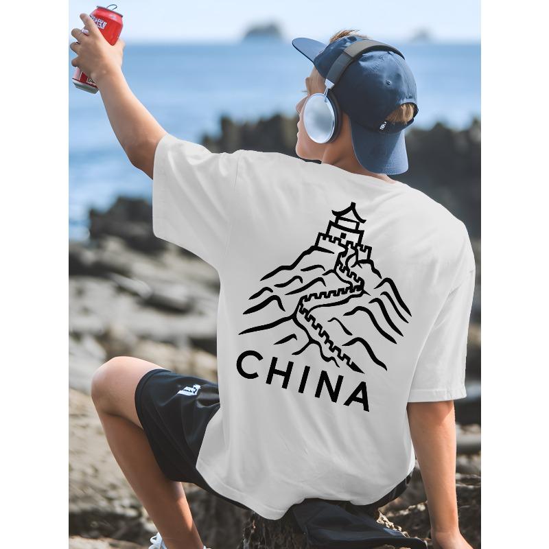 European Size China Men'S T-Shirt. T-Shirt with Back Print for Basketball Training. Crewneck Short-Sleeved Shirt Ideal for Street Outfits.
