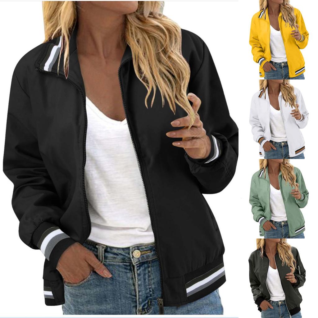 Women's Lightweight Color Baseball Jacket Casual Fall Outerwear with Pockets