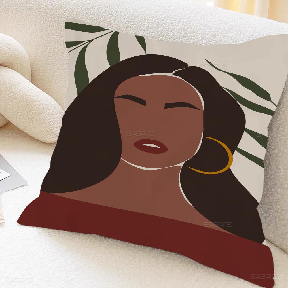 Art African Women Leaf Office Cushion Pillowcase Car Cushion Cover45X45CM Lumbar Pillowcase Sofa Pillowcover