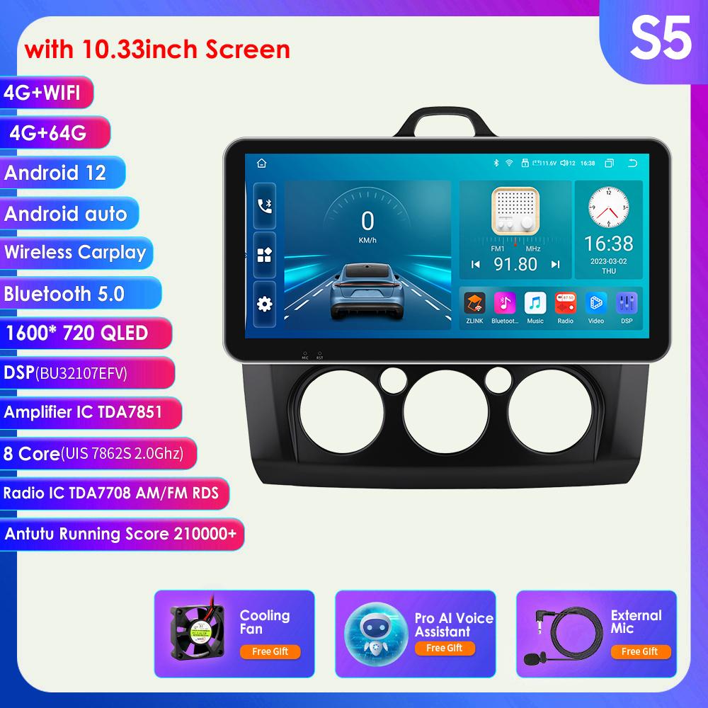 Radio samochodowe 9 "2 Din 4G-LTE WiFi dla Ford Focus Exi MT 2 3 Mk2 Mk3 2004-2011 odtwarzacz multimedialny Android 12 nawigacja GPS inteligentny ekran jednostka główna