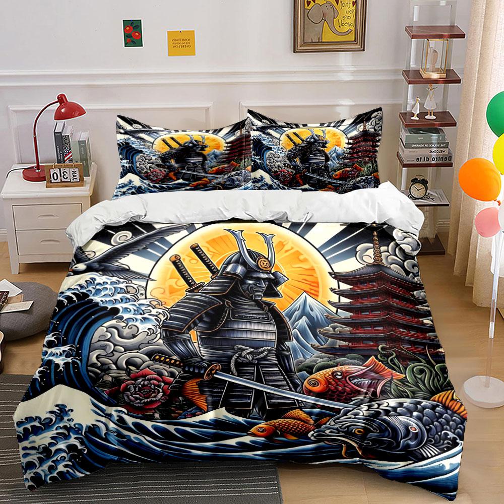 Samurai Art Three-Piece Set Soft Comfortable Duvet Cover Bedding Set Included 1*Duvet Cover & 2*Pillowcases, Gift
