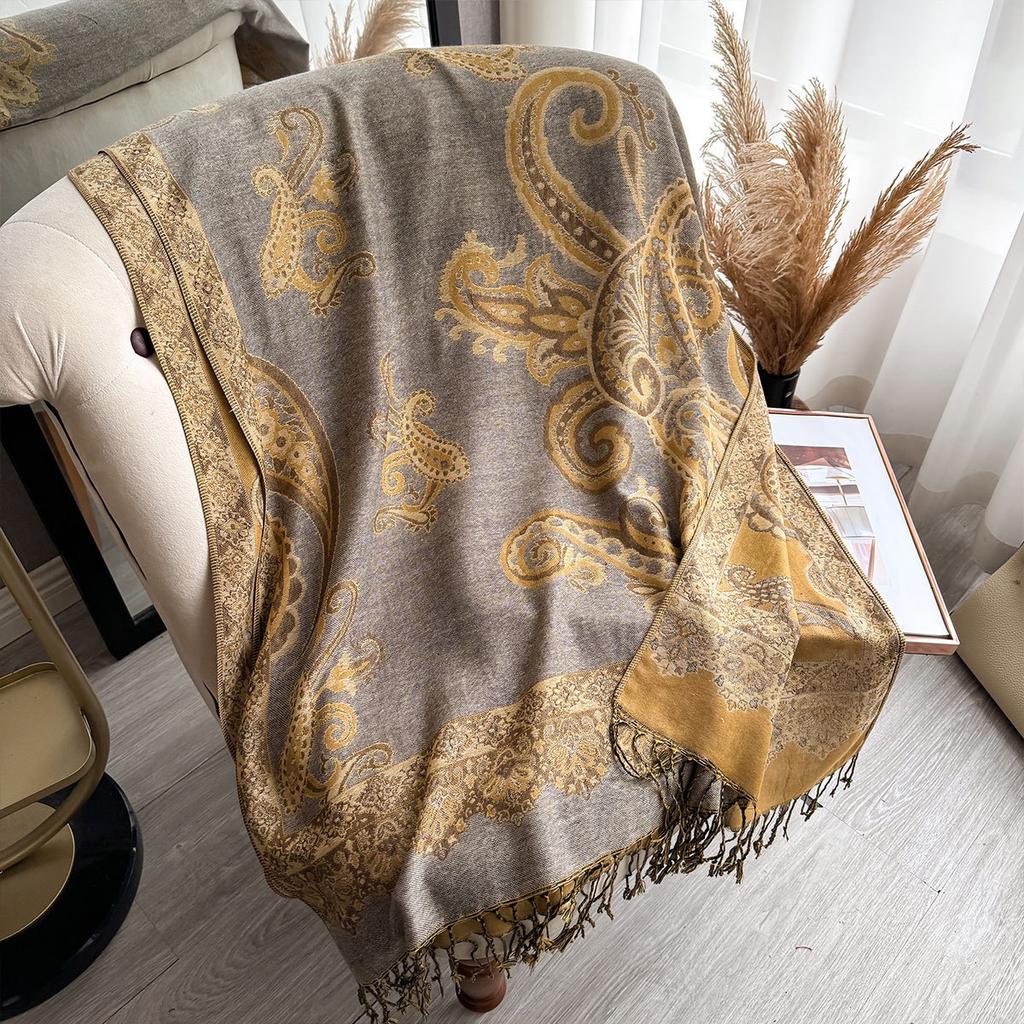 Women's New Imitation Cashmere Scarf, Ethnic Style Cashew Nut Flower Fringed Long Scarf, High Fashion Warm Shawl