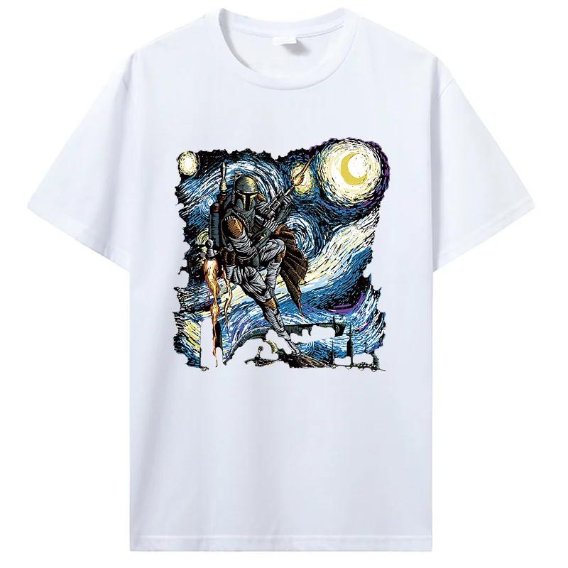 

Summer Y2K fashion adult casual Tshirt fitness short sleeve crazy engine boba fett starry night mens adult flat Tshirt S